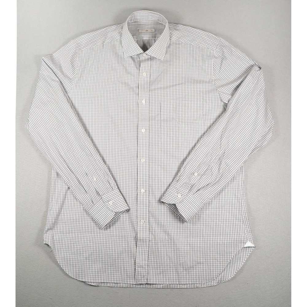 Luciano Barbera Mens Shirt XL Classic Fit Tattersall Check Cotton Blue Red Italy